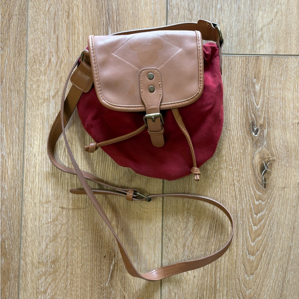 Disney Red Canvas and Tan Crossbody Bag